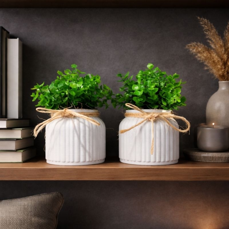 Vasos Decorativos com Plantas Artificiais de Eucalipto | Vaso Branco Moderno | Decoração Sala, Escritório e Mesa