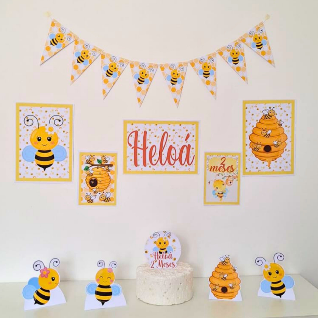 Kit Mesversário Abelhinha Personalizado | Festa Só Bolinho | Aniversário | decoração menina-infantil