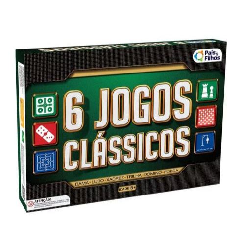 6 jogos clássicos Xadrez - Dama - Ludo - Trilha - Dominó - Jogo da Força Pais&Filhos