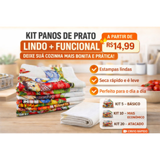 Kit Panos de Prato Estampados Atacado - 5, 10 ou 20 Unidades - Ideal para Revenda e Uso Diário - Envio Rápido em Oferta na Shopee