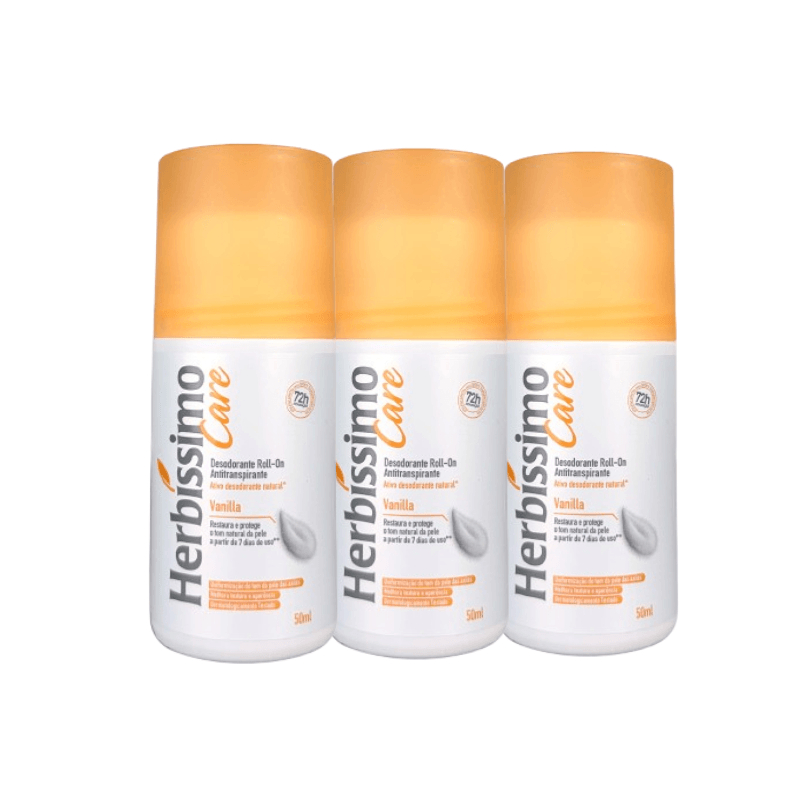 Kit Desodorante Roll-On Antitranspirante Herbíssimo Care Vanilla 50ml (3 unidades)