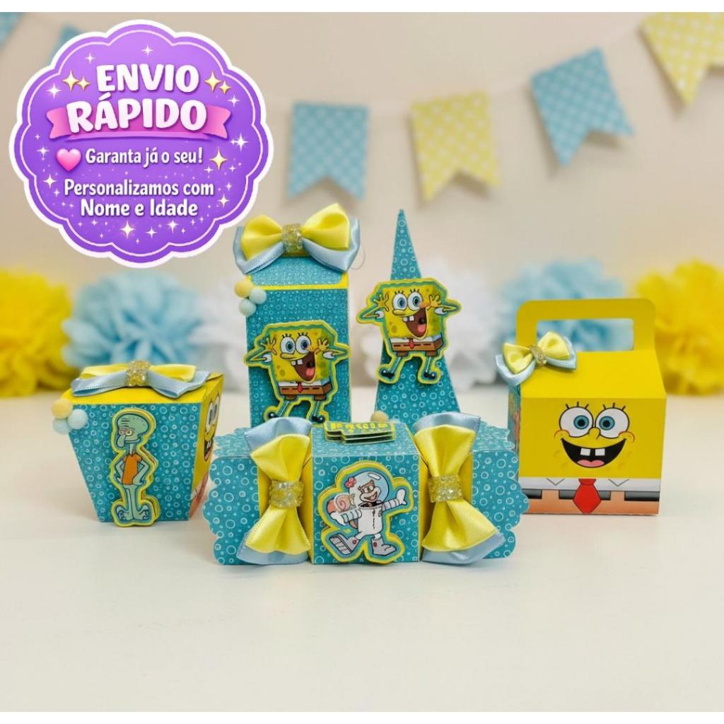 Kit Festa Bob Esponja Pegue e Monte | Fácil de Montar + Decoração Infantil Colorida e Econômica | Lembrancinhas