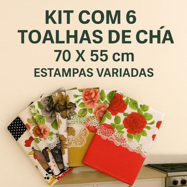 6 Toalhas De Chá Kit Sortido Estampas Variadas Em Tecido Oxford Estampado 0,70x0,55 Fogão Geladeira em Oferta na Shopee