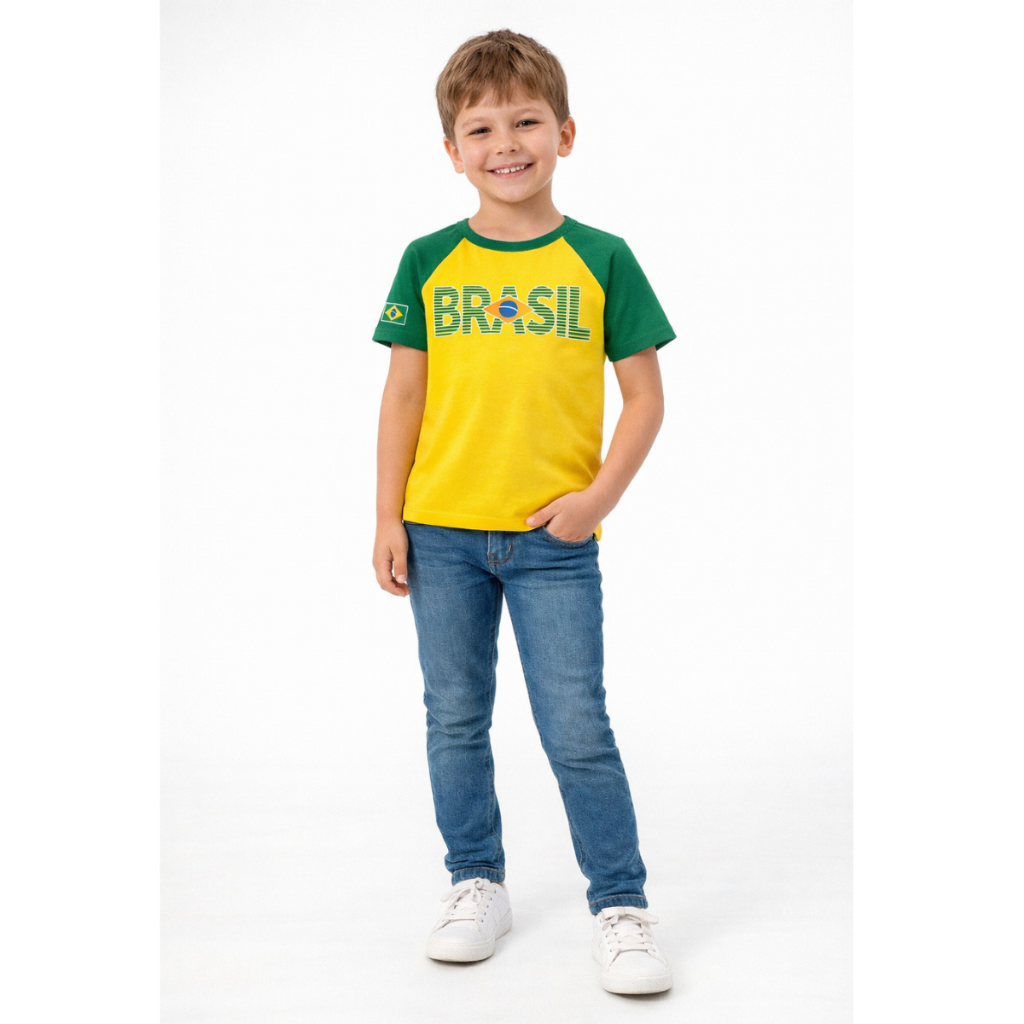 Camiseta Do Brasil Infantil Copa Kyly Menino Menina 100% Algodão