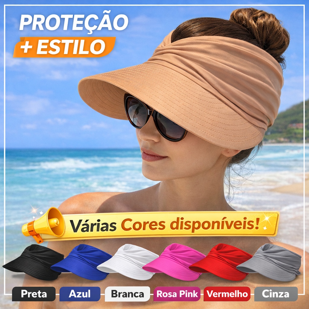 Viseira Feminina Turbante Moda Praia Piscina Dois Em Um Proteção Solar UV