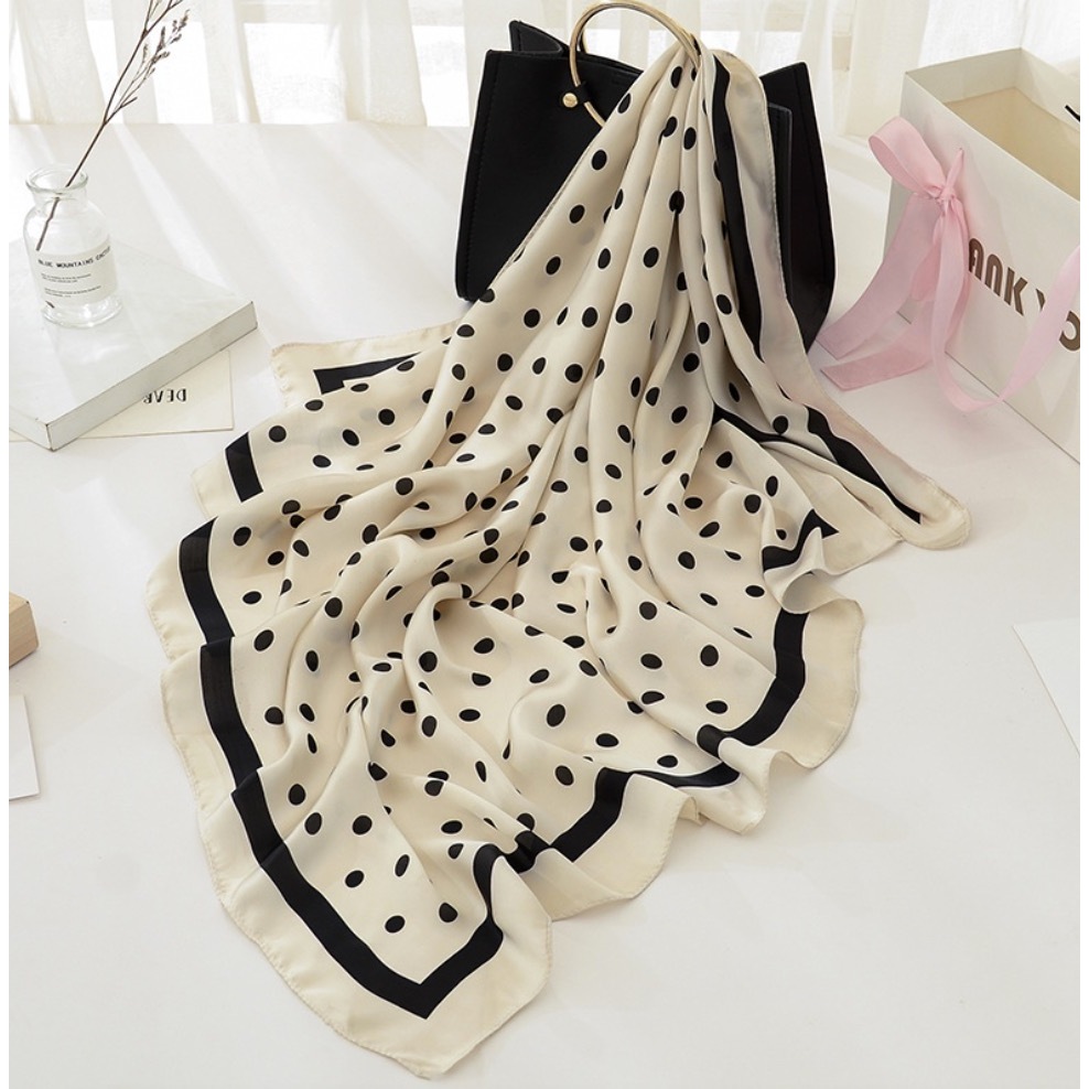 Lenço Cetim Feminino Grande 90x90 Estampa Poá Elegante Luxo Moda Praia Multiuso Cabelo Pescoço Bolsa Vintage Chic