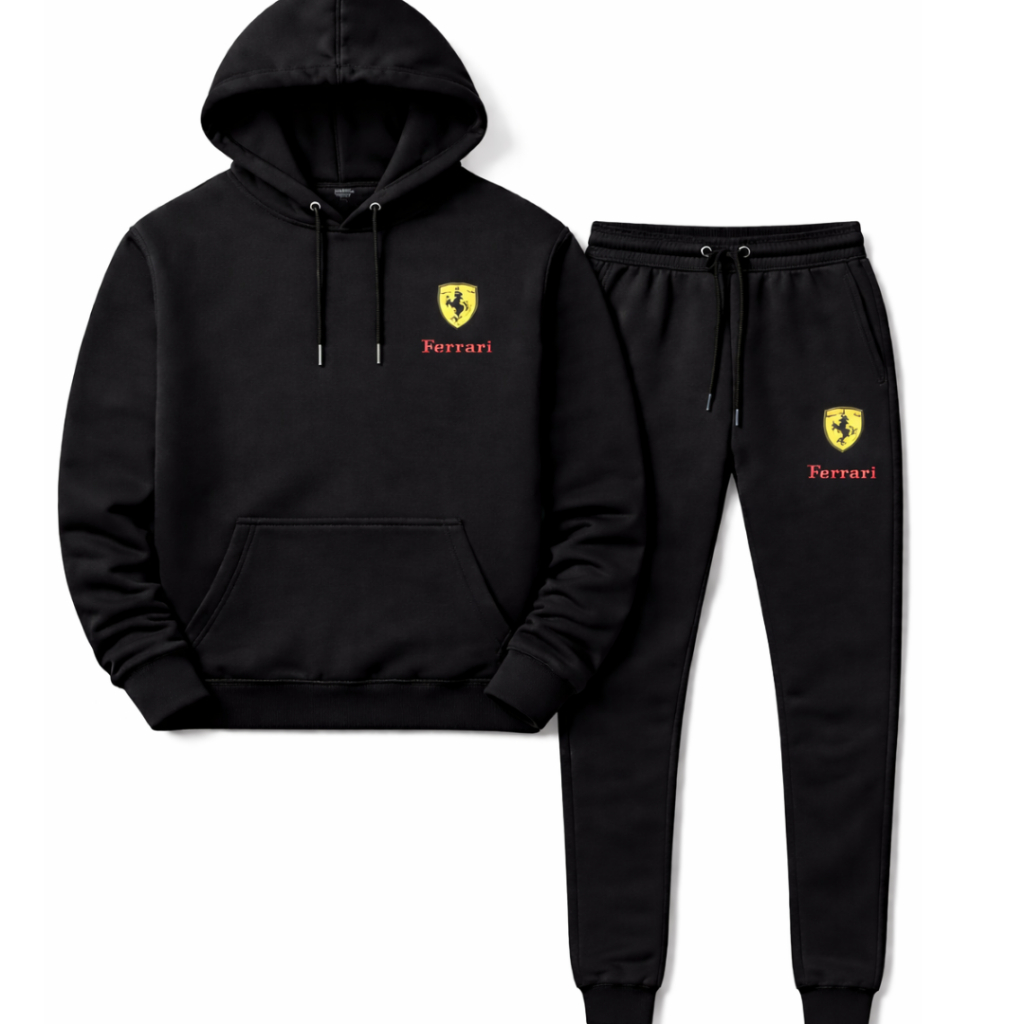 Conjunto Moletom da Ferrari  com Capuz-e Calça Algodão Frio-Estampado Ferrari Promoção