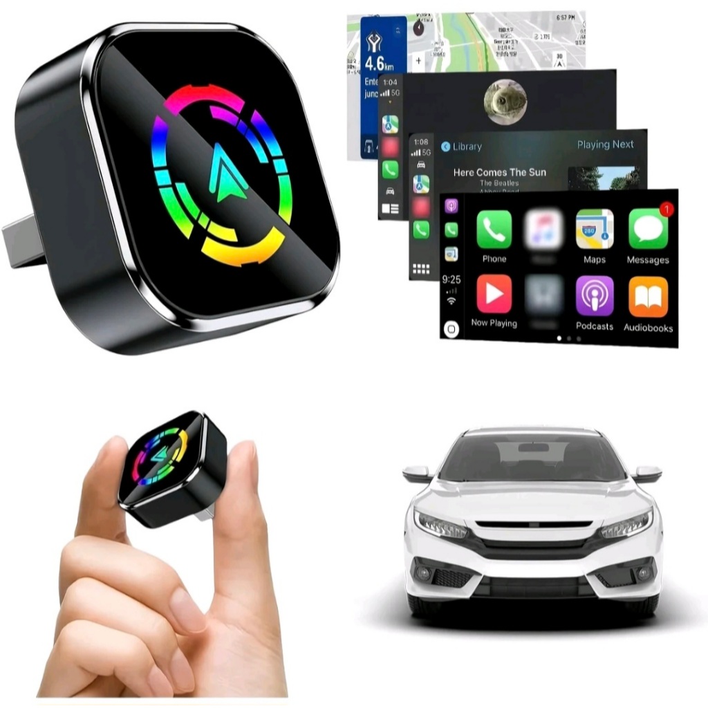 Novo 2026 Adaptador Automotivo Sem Fio 2 em 1 CarPlay/Android Auto (Multimídia para Carro): 2.4/5GHz + Bluetooth 5.0, Pl