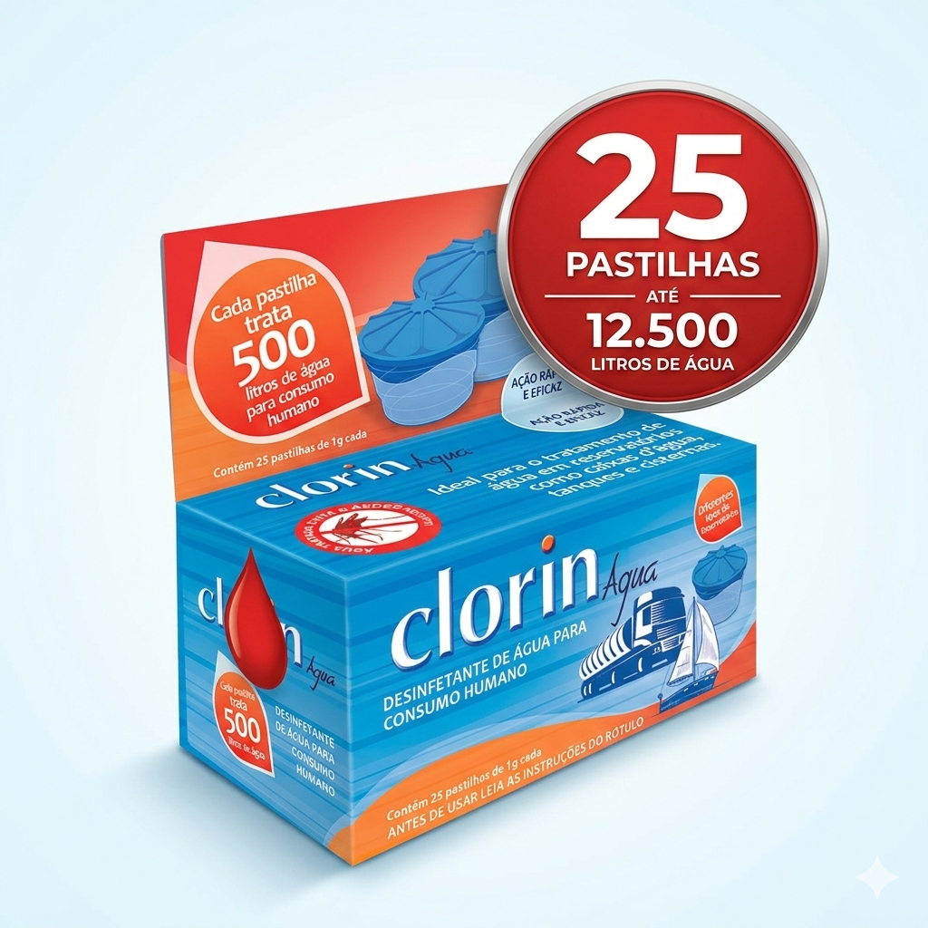 25 Pastilhas Purificadoras 500 Litros Água Potável Clorin | Trata até 12.500L | Uso em Caixa Dágua Reservatórios em Oferta na Shopee