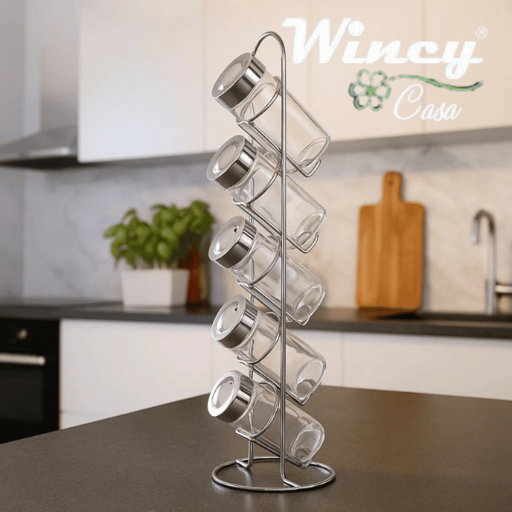 Porta Condimentos 5 Pçs 90 ml c/ Suporte - Wincy Casa / Cozinha Mesa Organizada Kit Conjunto