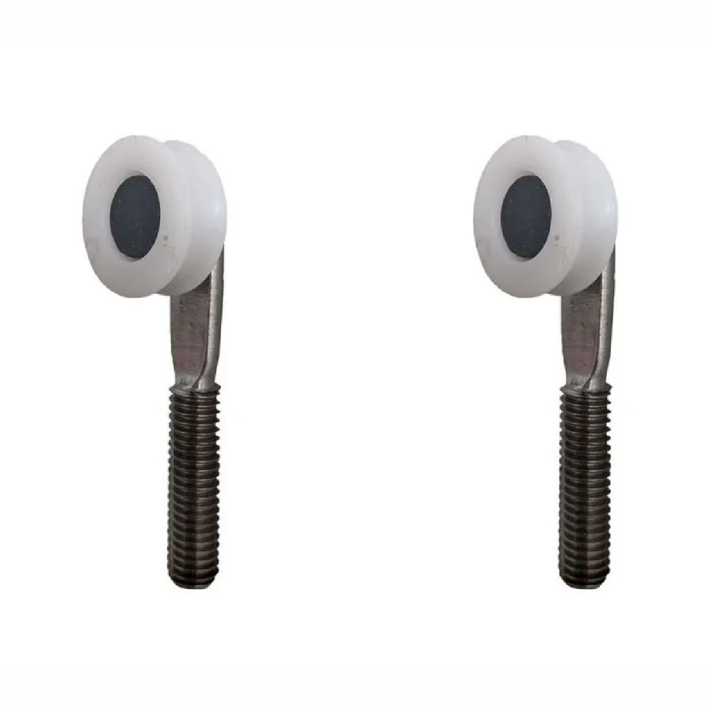 Kit 2 Roldana Rodízio Inox com Roda Cavada Nylon para Porta e Janela de Correr em Madeira