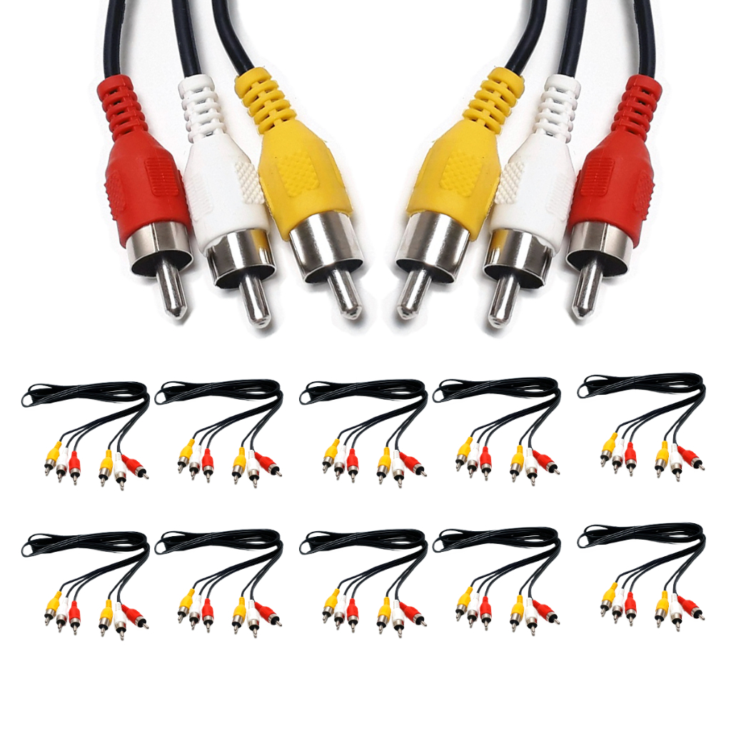 Kit 10 Cabo Rca Audio E Video Tv Av Video Game Som 3 Pontas Receptor Tubo Led Lcd Dvd 1,8 Metros
