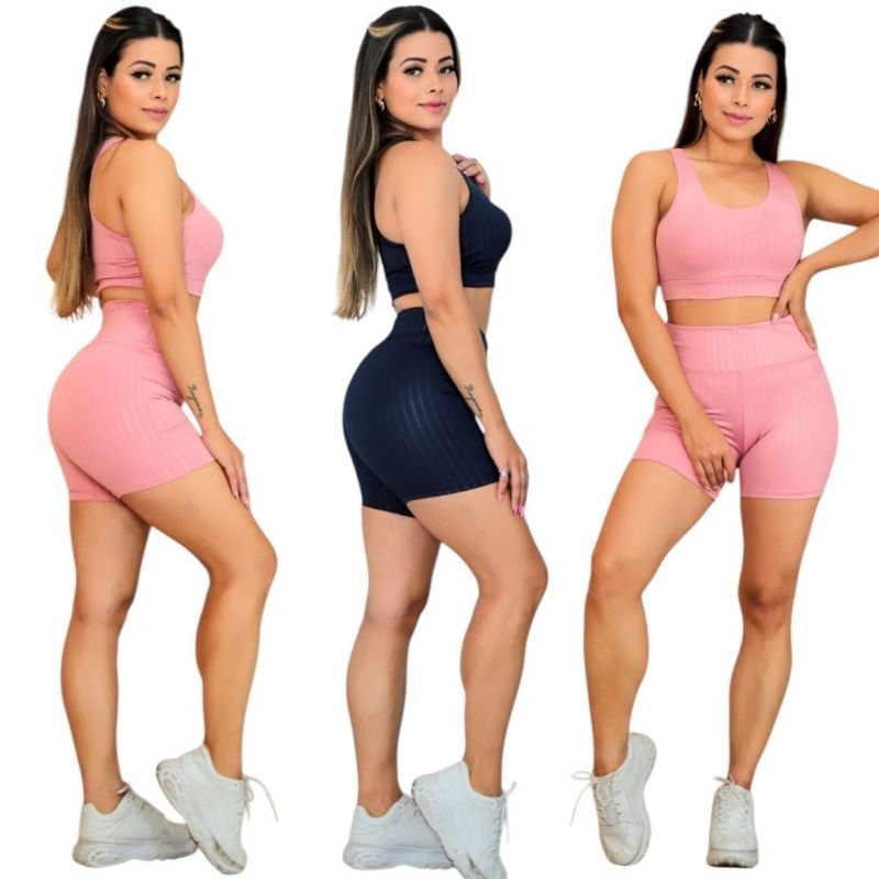 Conjunto Fitness Feminino Cintura Alta 3D Não Transparente Empina Bumbum Academia