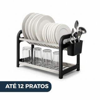 Escorredor de Louça 12 Pratos Preto em aço Inox com Porta Talheres Pia Cozinha Organizado…