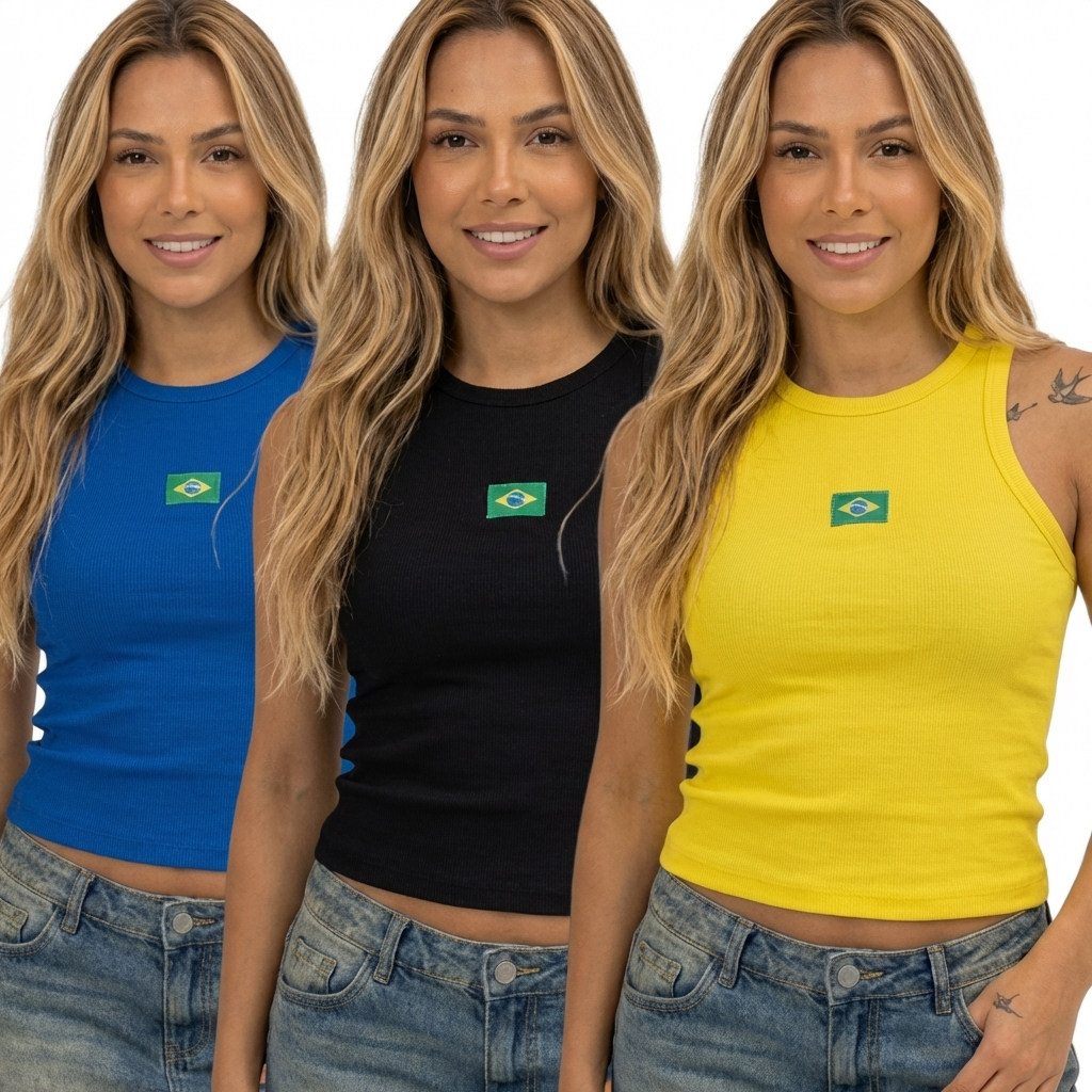 Blusinha Canelada Brasil Basica Elegante Bonita Casual Regata