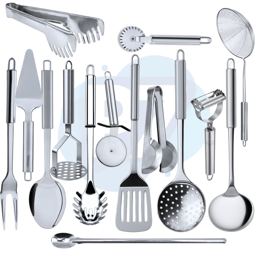Utensílios para Cozinha em Geral Inox Escumadeira Concha Espátula Pegador Jogo Completo