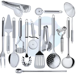 Utensílios para Cozinha em Geral Inox Escumadeira Concha Espátula Pegador Jogo Completo