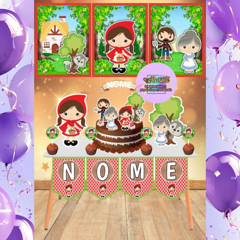 Kit festa Só um bolinho tema CHAPEUZINHO VERMELHO - Decoração de Aniversário - Festa Infantil - Kit festa em Casa