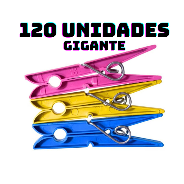 Kit com 12 a 120un Pregador Prendedor de Roupa Plástico GIGANTE Reforçado - Cores Sortidas - Varal