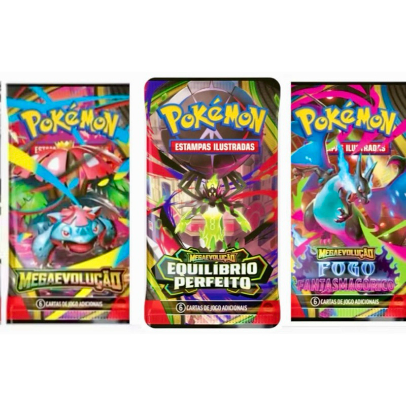 Booster/Pacotinho de cartas Pokémon Fogo Fantasmagórico ,Mega Evolução e herois excelsos em Oferta na Shopee