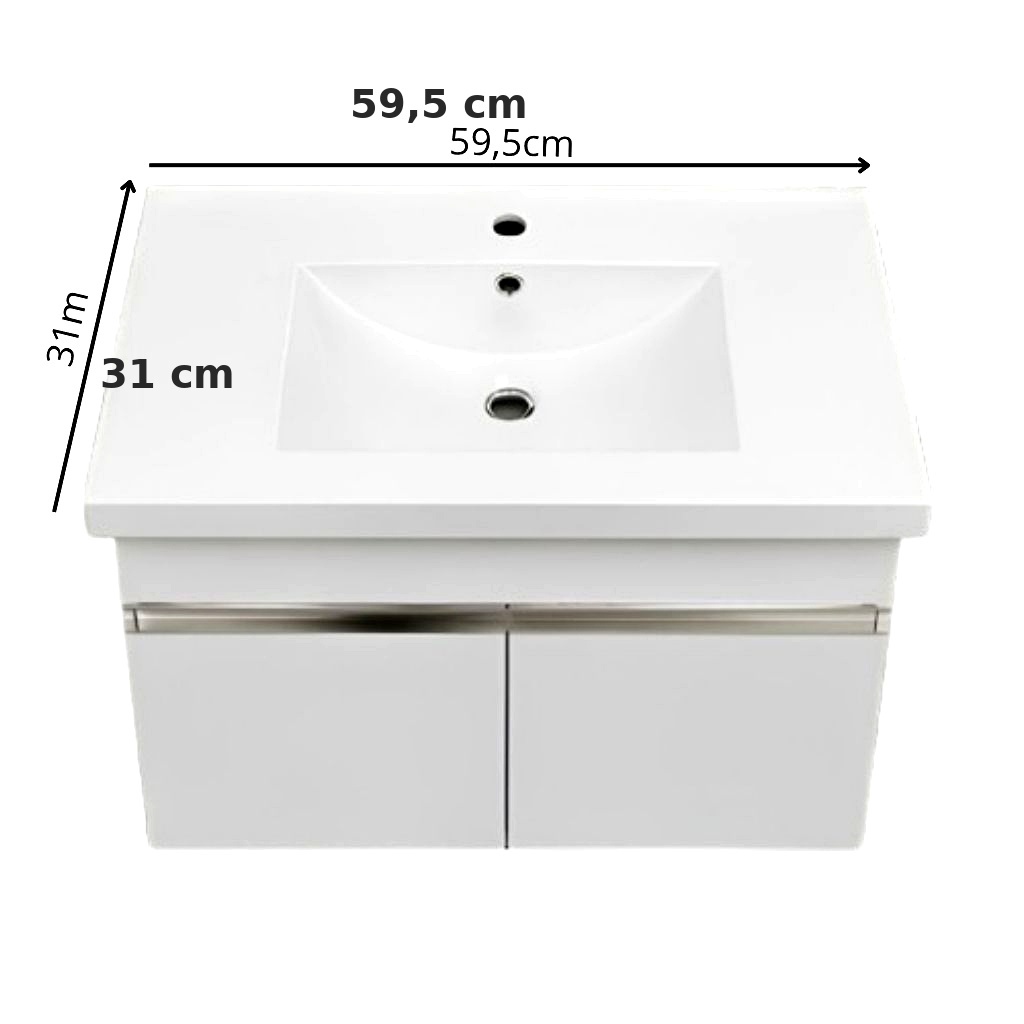 Gabinete Banheiro Compacto com Pia ABS Resistente 2 Portas MDF Lavabo Moderno — imagem 2 de 2