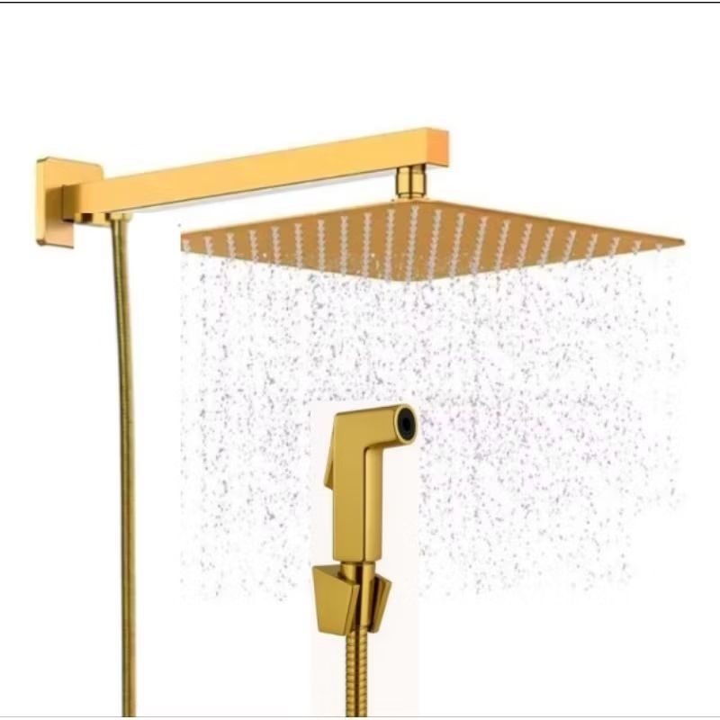 Chuveiro Ducha dourado Slin Quadrada C/Chuveirinho Luxo E Desviador Kit completo 15283G + 15433G