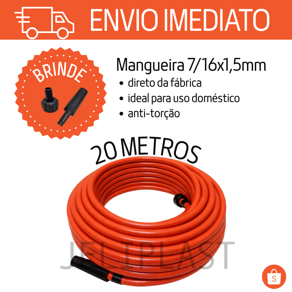 Mangueira de Jardim 20 Metros 7/16x1,5mm Borracha Tripa Super Resistente Flexível Carro Casa