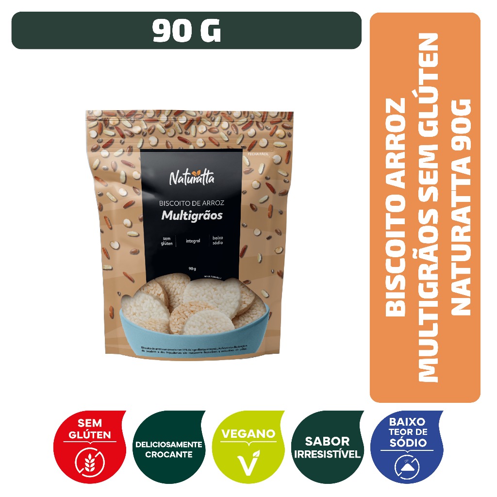 Biscoito Arroz Multigrãos Sem Glúten Naturatta 90 g