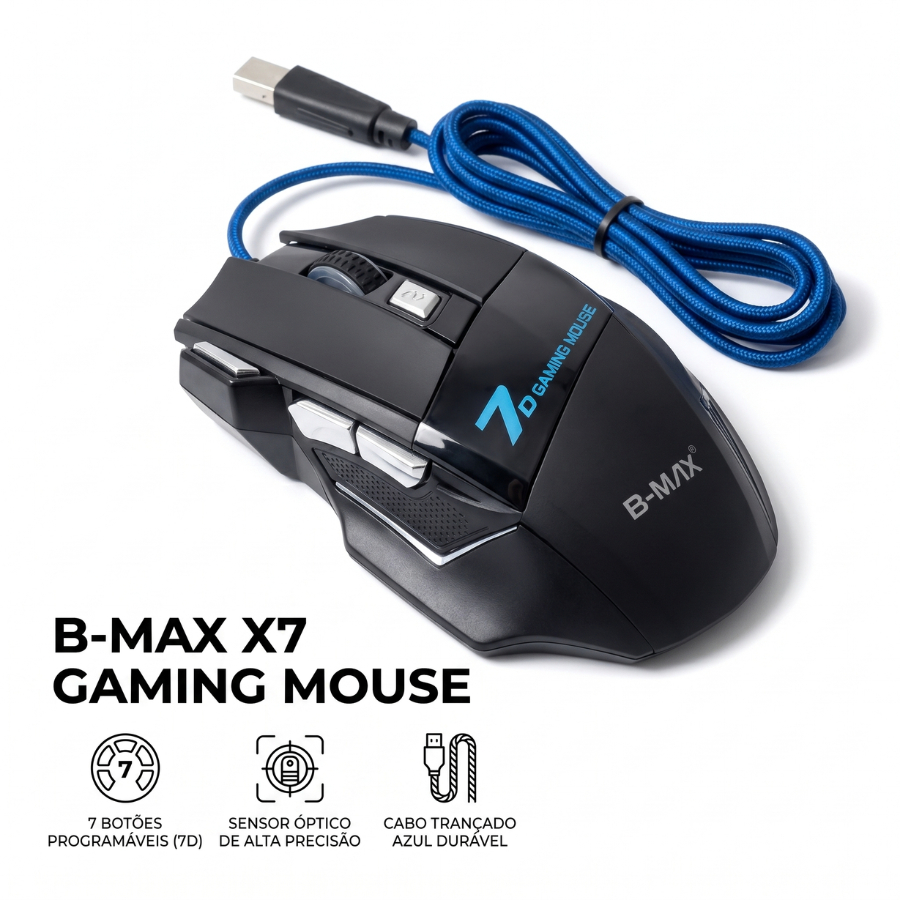 Mouse Gamer Laser Optico Versatil X7 3200dpi Led Rgb Usb 7 Botões Original ENVIO IMEDIATO!!