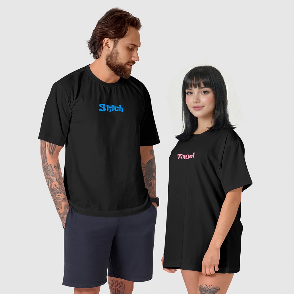 Kit 2 Camisetas Casal Stitch e Angel Algodão 100% Camisa Moda Lilo Stitch Look Conjunto Casal Presente