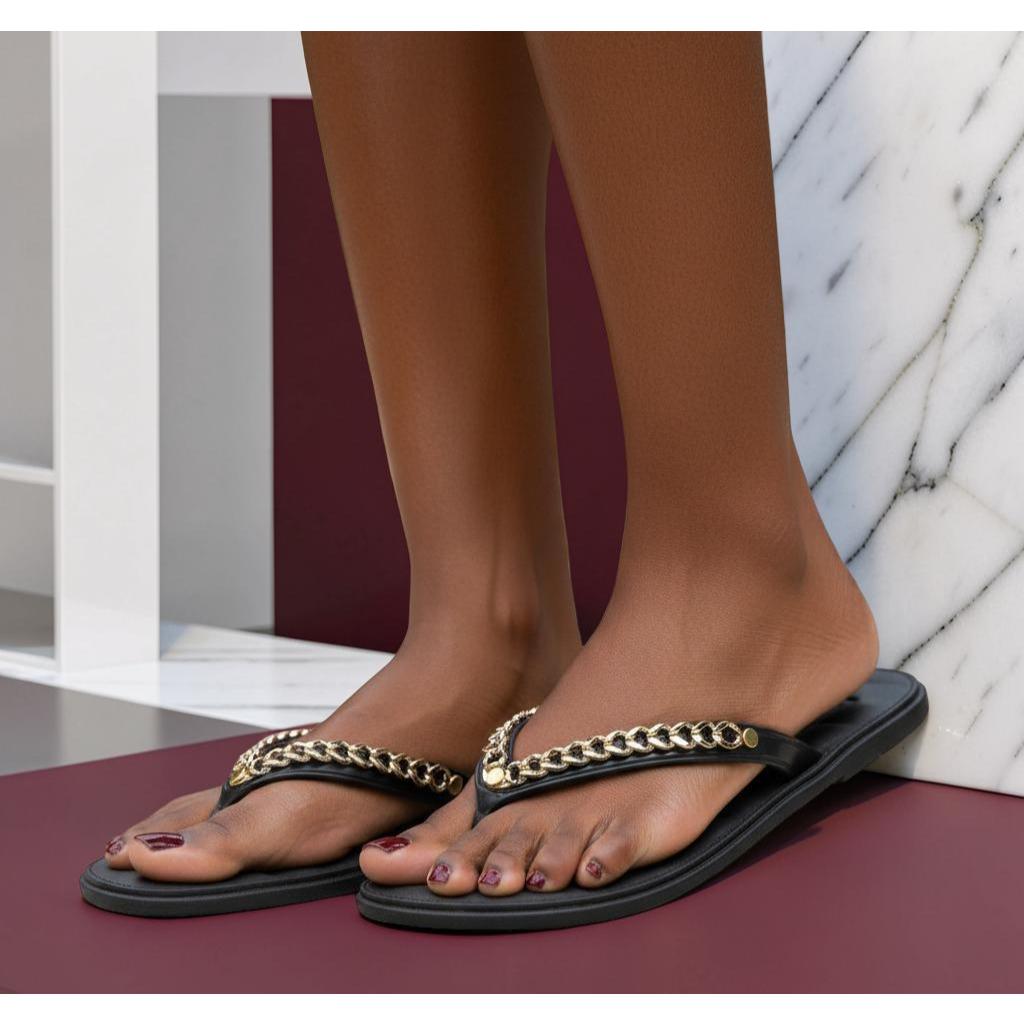 Chinelo Feminino Detalhe Dourado Leve Confortável Visual Elegante - Betel-Shop