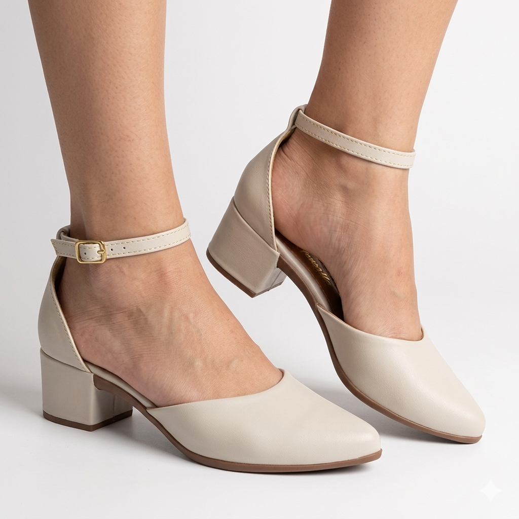 Scarpin Mule Feminino Moda Modesta com Cinto Fivela Salto Médio Elegante e Sofisticado