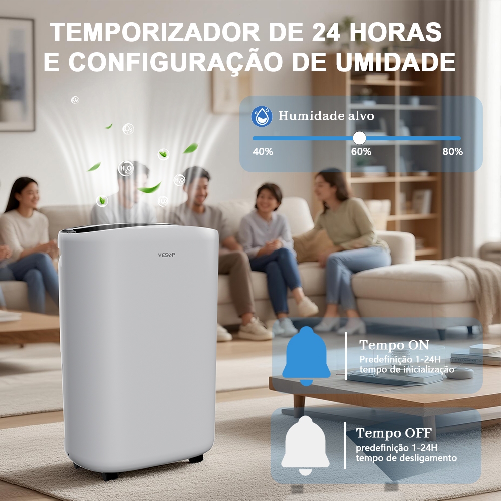Desumidificador De Ar Industrial 20L Dia Yesop Compressor Antimofo Painel Touch Digital Silencioso Grande Capacidade — imagem 2 de 2