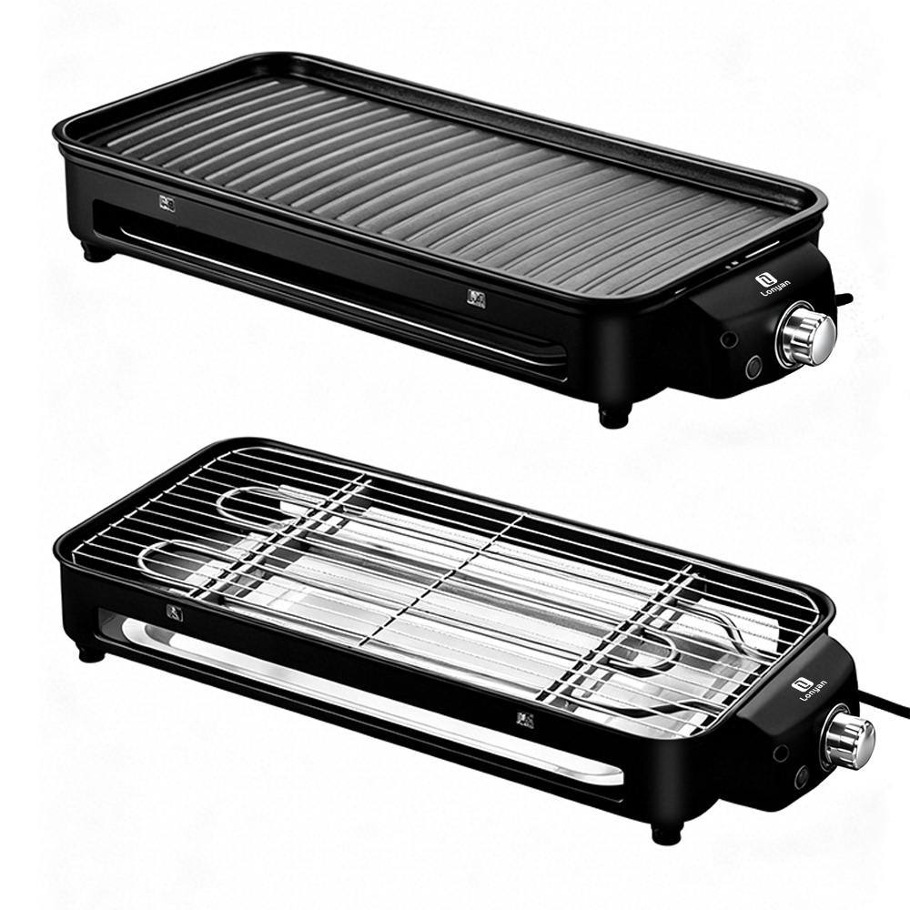 Churrasqueira Elétrica LONYAN 1500W 220V 127V Portátil Desmontável Ferro Inox Temp Casa Acampamento Grelha Antiaderente