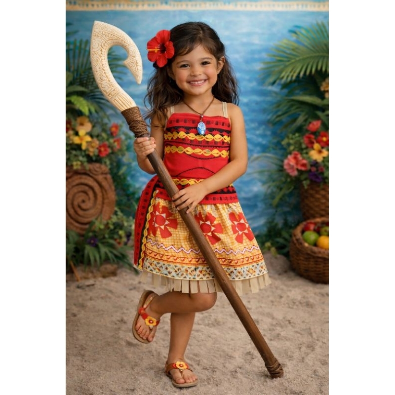 Fantasia Infantil Moana Completa com Colar e Faixa Temática Roupa para Festa Confortável e Estilosa Bebê e Criança