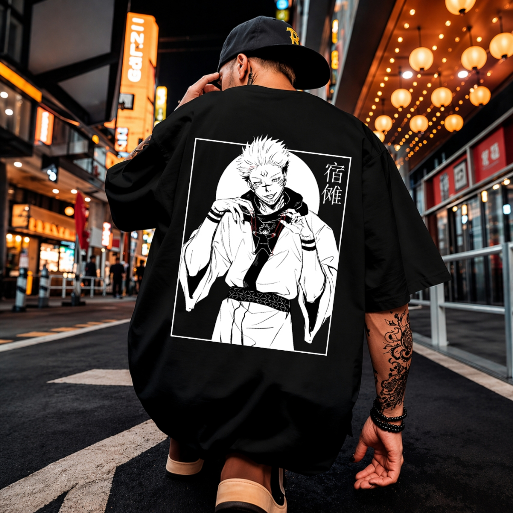 Camiseta Oversized Gola Alta Estampa Jujutsu Kaisen Anime Personagem Sukuna Série Japonesa Mangá
