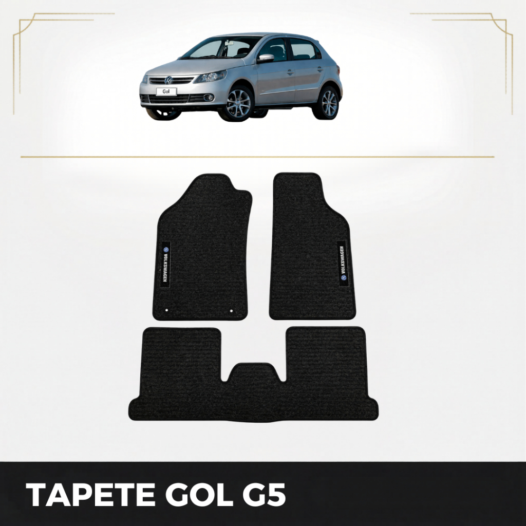 Kit de tapetes 3 peças específico Gol G5 2009 10 11 12 13 2014 Carpete Preto