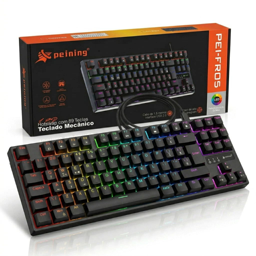 Teclado Mecanico Hot-Swap Gamer TKL RGB Anti Ghosting 87 Teclas Com Fio Profisisonal USB Removivel