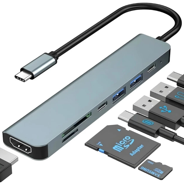 Hub Adaptador 7 Em 1 Tipo C com 7 portas HDMI SD TF USB 2.0 USB 3.0 Usb-c