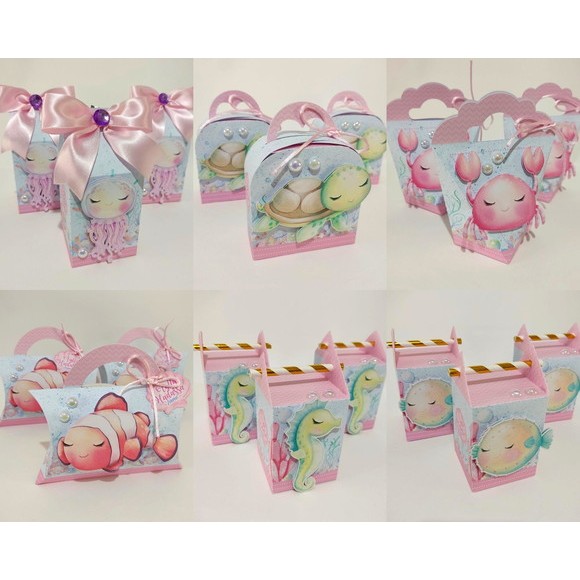 Kit caixinhas personalizadas Fundo do Mar aquarelado - Pegue e Monte - Lembrancinhas aniversário