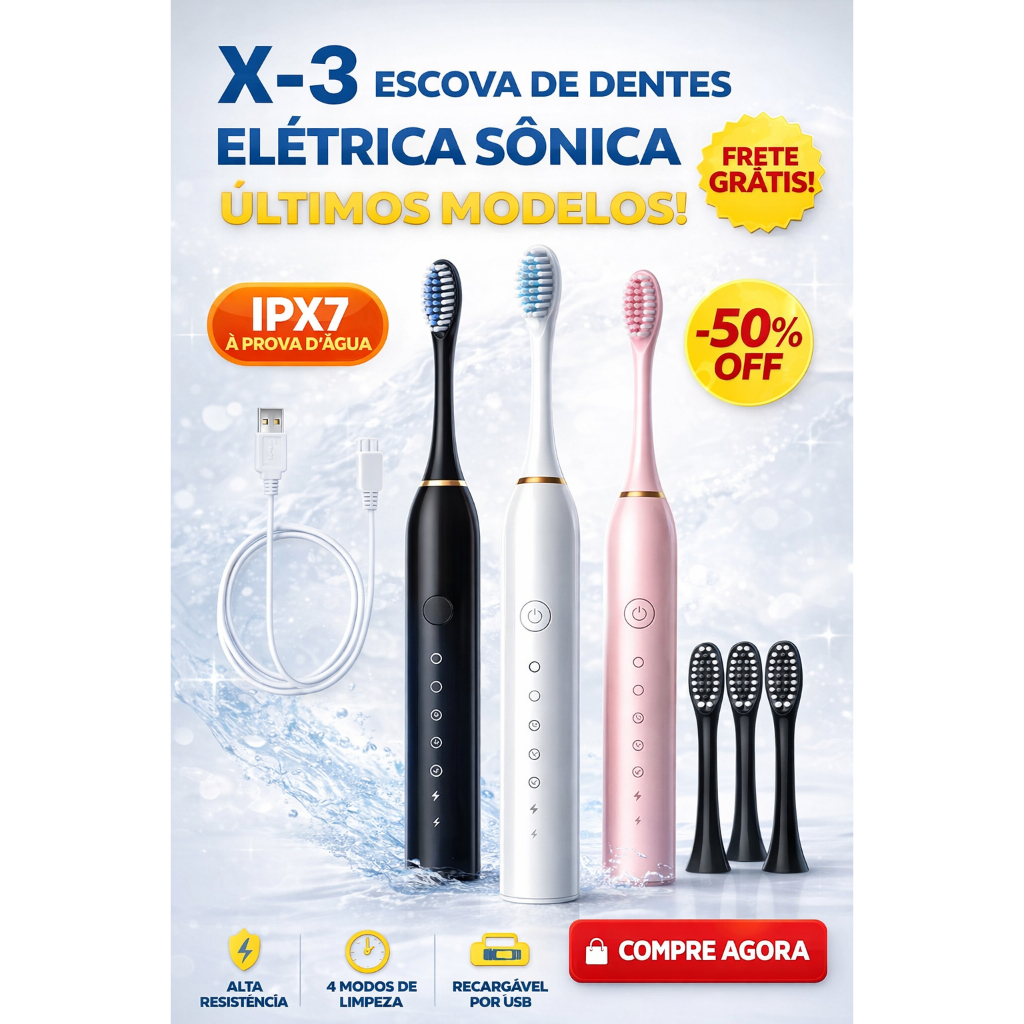 Escova Elétrica Dental Sônica 3Em1 Limpeza Profunda