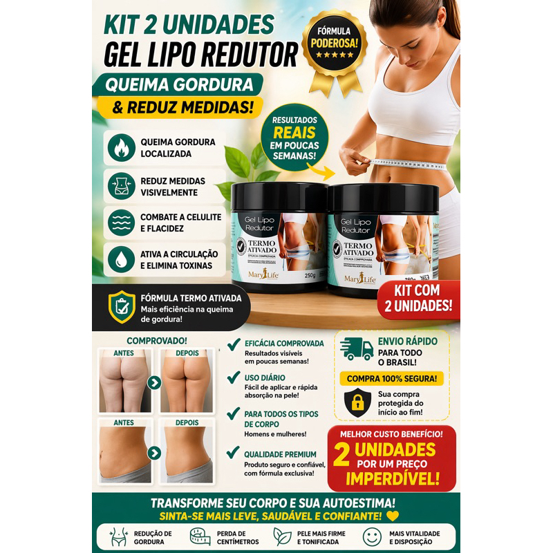 kit 2 Gel Creme Lipo Redutor Termo Ativado 250g - Mary Life