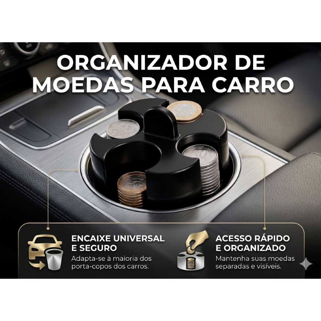 Porta Moedas Para Carro (opção com cédulas) Organizador Suporte Universal Porta Copos Moedas em R$ REAL -  Uber taxi