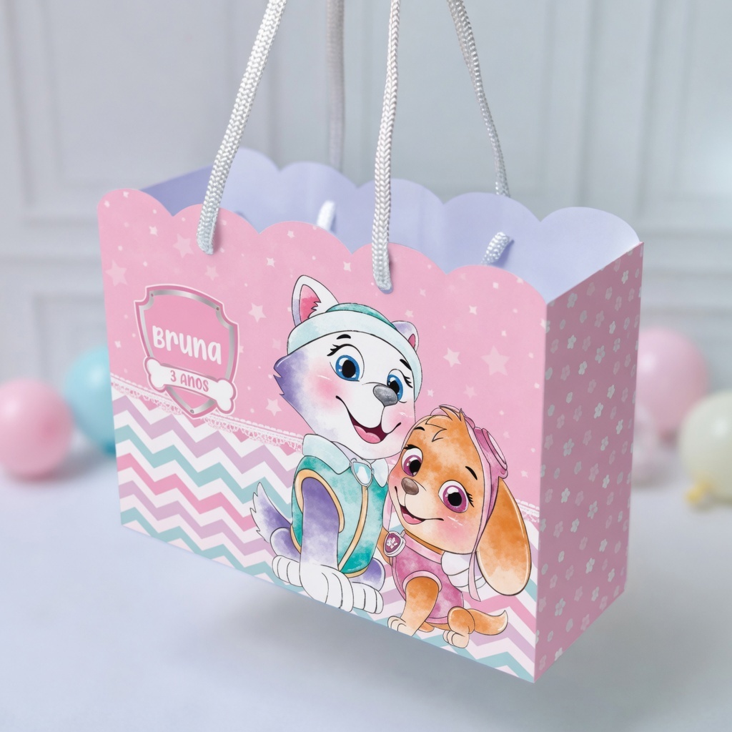 Sacola Personalizada Skye Patrulha Canina | Sacolinha Personalizada | Kit com Alça e Pegue e Monte | Lembrancinha Festa