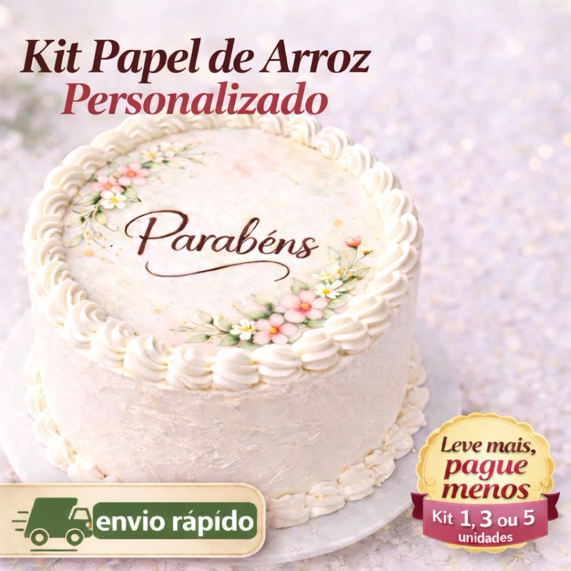 ENVIO RÁPIDO Papel de Arroz Personalizado para Bolo Redondo/ Topo de Bolo Comestível