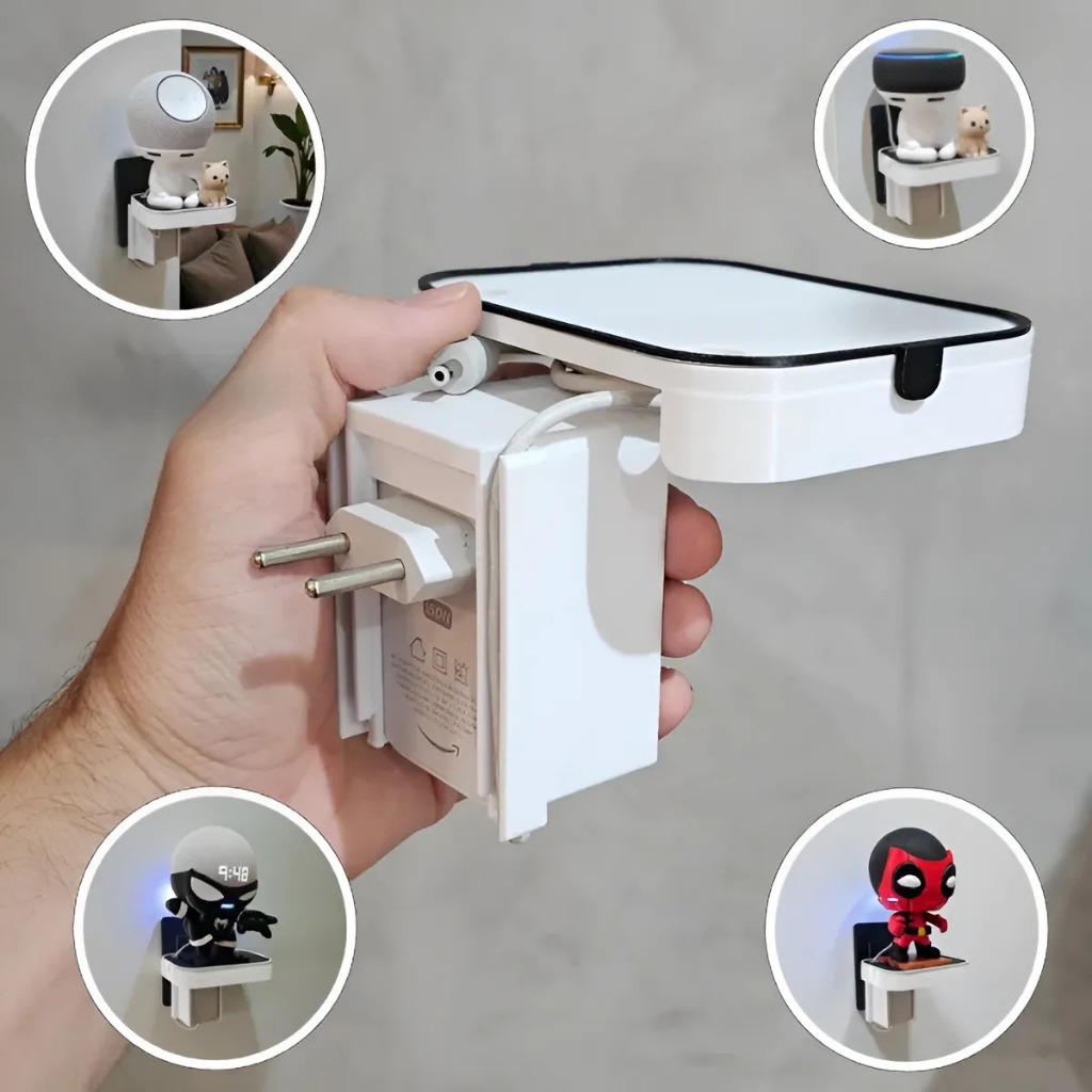 Suporte Tomada Compatível Alexa Echo DOT, POP, Show e Max. Tambem com suportes de Alexa
