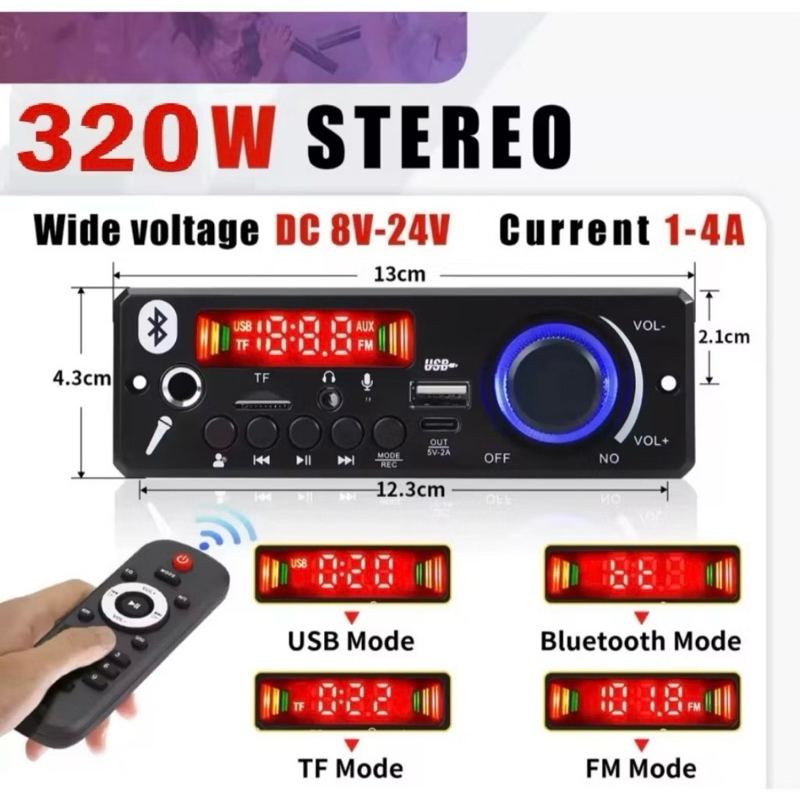 Super Potente Placa Amplificada MP3 Bluetooth 5.0 320W/240W Amplificador Áudio FM, TF, USB Microfone
