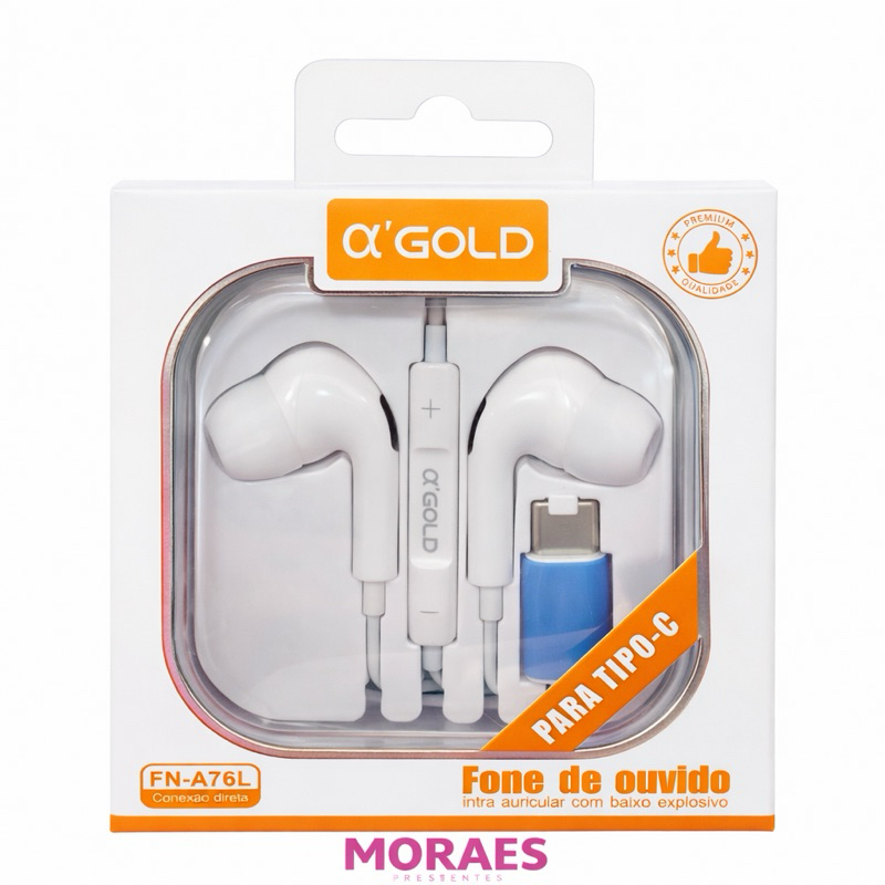 Fone de ouvido Tipo-C com controle de volume e som potente. Confortável e ideal para uso diário.