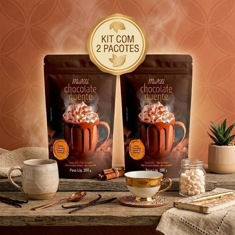 Chocolate Quente Cremoso Mukli 200g | Estilo Cafeteria | Sabor Intenso | Serra Gaúcha | 2 pacotes