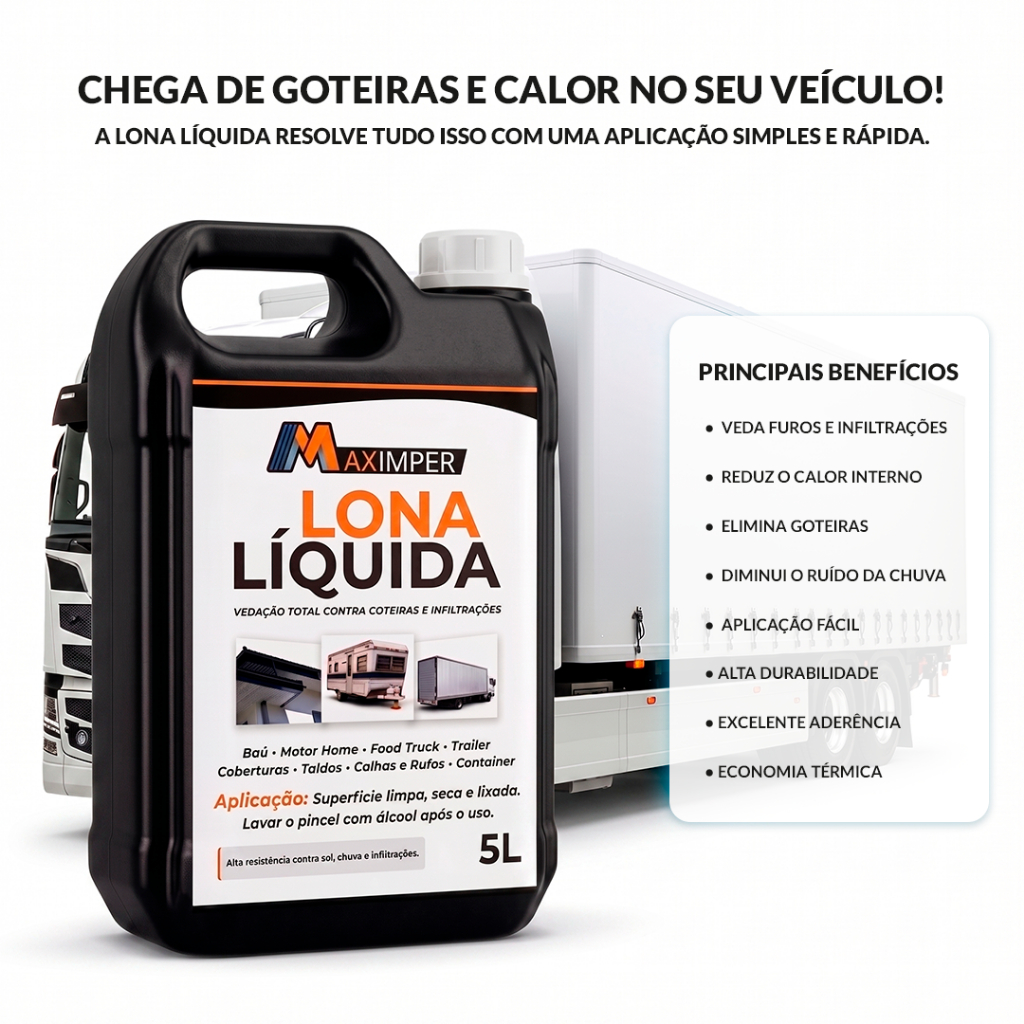 Lona Líquida Impermeabilizante para Motorhome Caminhão Food Truck Construção  Resistência 5 Litros